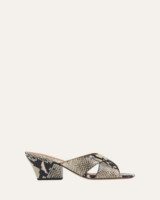 Arizona Snake-Embossed Leather Mule Sandals